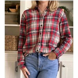 Madewell Red Plaid Flannel Oversized Ex-Boyfriend Button Up Long Sleeve Shirt XS
